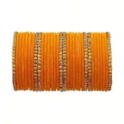 Adiba Fashion Factory Set Of 10 Yellow Glass Artificial Stones & Beads Bangle-picture-21