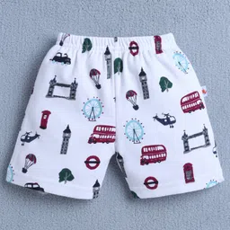 BUMZEE Cotton Pack Of 4 Vehicle & London Theme Printed Shorts - Red & Navy image 5