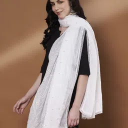Zamour Embroidered Pure Cotton Dupatta with Sequinned image 5