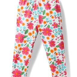 Babyhug 100% Cotton Full Sleeves Stiffly Top & Leggings With Floral Print - Red & White image 5