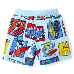 Babyhug Cotton Knit Mid Thigh Length Shorts with Beach Theme Print Pack of 2 - Red & Light Blue image 5