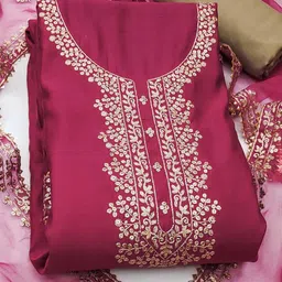 SAINOOR Floral Embroidered Sequinned Cotton Silk Unstitched Dress Material-picture-31