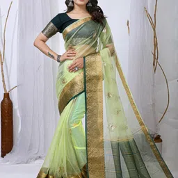 DIVASTRI Green Organza Embellished Sarees-image-81