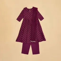 Akkriti by Pantaloons Kids Wine Embroidered Kurta Set image 3