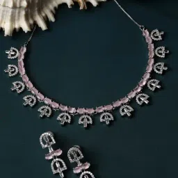 Zeneme Rhodium Plated AD Studded Jewellery Set-image-28