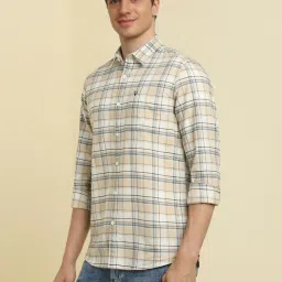 Allen Solly Beige Cotton Regular Fit Checks Shirt image 3