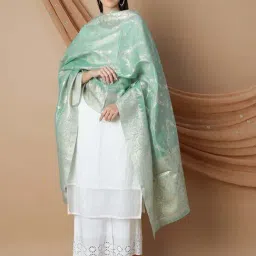Melange by Lifestyle Turquoise Woven Pattern Dupatta-picture-12