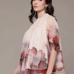 Label Ritu Kumar Peach Relaxed Fit Floral Print Top image 3
