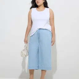Gia by Westside Light Blue High-Rise Denim Culottes image 3