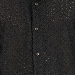 Styli Black Cotton Regular Fit Self Pattern Shirt image 3