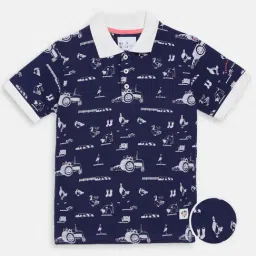 Blue Giraffe Kids Blue Cotton Printed Polo T-Shirt-picture-20
