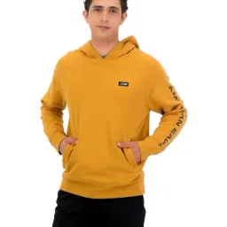 American Eagle Outfitters Yellow Regular Fit Logo Printed Hooded Sweatshirt-image-13
