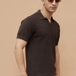 Smileyworld Brown Cotton Regular Fit Polo T-Shirt image 3