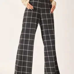 The Label Life Dark Grey Check Regular Fit Mid Rise Pants-picture-12