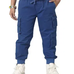 Under Fourteen Only Boys Blue Solid Cargo Pants-image-16