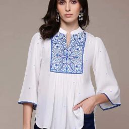 Label Ritu Kumar White Relaxed Fit Embroidered Top-picture-7