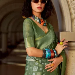 Satrani Green Tissue Silk Woven Saree With Unstitched Blouse image 3