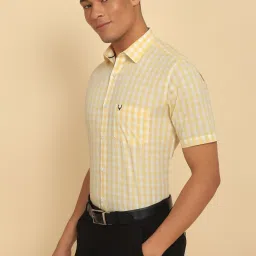 Allen Solly Yellow Cotton Slim Fit Checks Shirts image 3