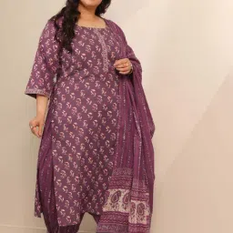 Extra Love By Libas Mauve Printed Plus Size Salwar Suit Sets-picture-11