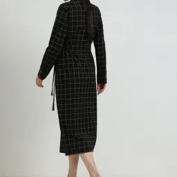 Fablestreet Black Cotton Regular Fit Checked Dress image 2