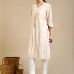 Aurelia Beige Relaxed Fit Striped Kurtas image 3
