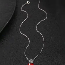 Peora Silver Crystal Studded Heart Shape Rose Style Casual Pendant-picture-49
