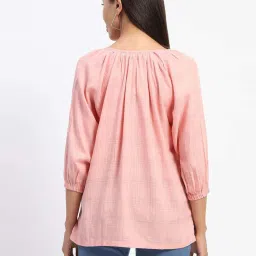 Madame Pink Linen Regular Fit Checks Top image 3