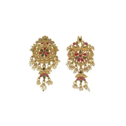 OOMPH Combo of 2 Red Maroon & Green Stones Ethnic Hair Bun Pin Juda Pin Floral Design image 3