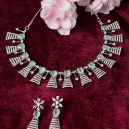 Zeneme Rhodium Plated AD Studded Jewellery Set-image-74