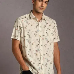Louis Philippe Beige Slim Fit Graphic Casual Shirt-picture-48