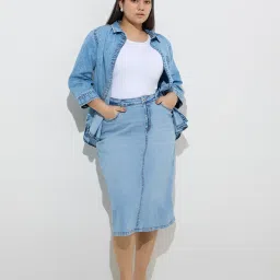 Gia by Westside Light Blue High-Rise Denim Skirt image 3
