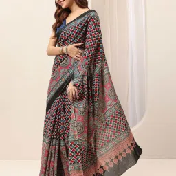 Libas Maroon Ajrakh Pattern Saree with Unstitched Blouse image 3