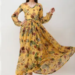 Scorpius Yellow Floral Print Maxi Dress-picture-9