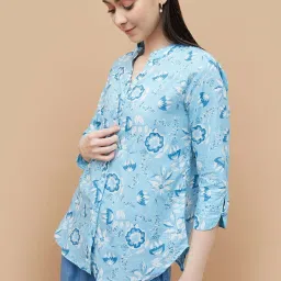 Colour Me By Melange Aqua Cotton Regular Fit Printed Shirt image 3