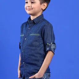 Tales & Stories Kids Blue Cotton Regular Fit Full Sleeves Shirt image 3