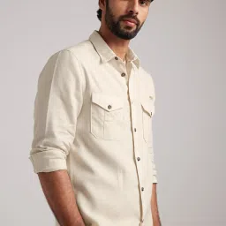 ANDAMEN Beige Regular Fit Linen Shirt image 3