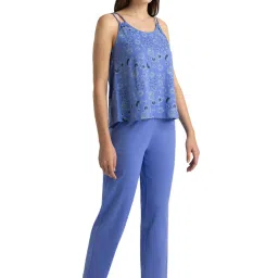 Van Heusen Ethnic Blue Cotton Floral Print Top Pyjama Set image 3