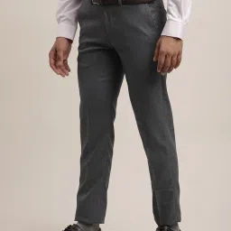 Turtle Grey Slim Fit Dobby Trousers image 3