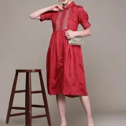 aarke Ritu Kumar Maroon fit & Flare Embellished Tiered Dress-picture-10