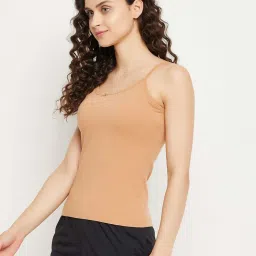 Clovia Beige Cotton Regular Fit Camisole image 3
