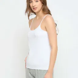 Clovia White Cotton Regular Fit Camisole image 3