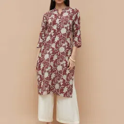 Melange By Lifestyle Maroon Cotton Regular Fit Floral Print Kurta image 3