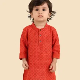 Fabindia Orange Cotton Blend Hand Block Printed Long Kurta-image-58