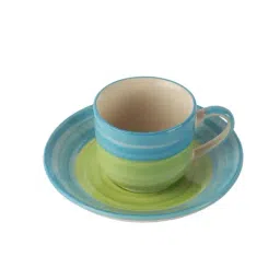 VarEesha Ananda Green & Blue Ceramic Tea Cups with Saucers (130 ml) - Set of 6 image 4