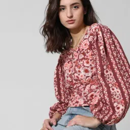 Only Maroon Cotton Floral Print Peplum Top-picture-14