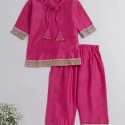 The Magic Wand Kids Fuchsia Pink Embroidered Kurta Set-image-65