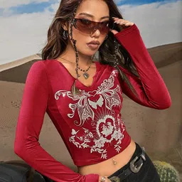 Stylecast X Slyck Printed Cotton Fitted Crop Top-picture-35