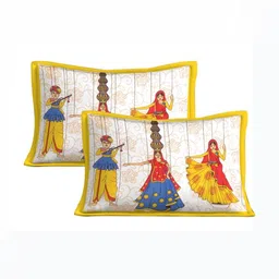 UNIBLISS Yellow & White Abstract Printed Cotton 144 TC Queen Bedsheet Set- 2.15 m x 2.35 m image 4