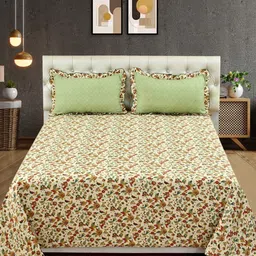 MORADO Beige & Red Floral 210 TC King Bedsheet with 2 Pillow Covers image 3