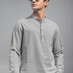 APEKTRA Mandarin Collar Roll-Up Sleeves Straight Short Kurta-picture-35